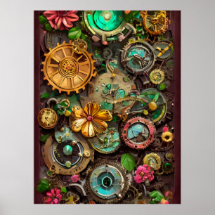 Abstrakte Surreal Gears Blume Steampunk Art Poster