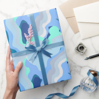 Abstrakte Symmetrie mit blauen Flusskurven Geschenkpapier