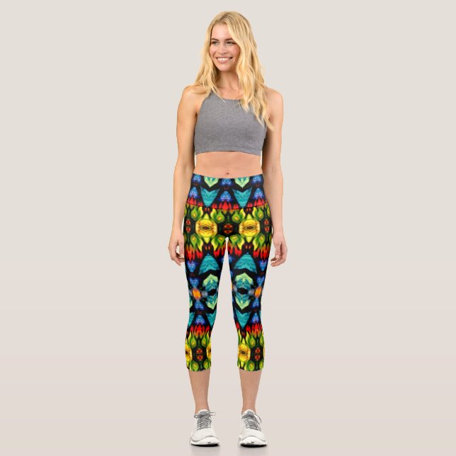 abstrakte symmetrische Kunst, farbiger Vektor Capri Leggings (Vorderseite)