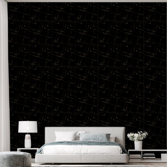 Abstrakte Tapete mit Schwarz-Quadrat (Schlafzimmer)