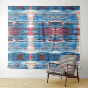 Abstrakte Tapisserie in Rot und Blau Wandteppich