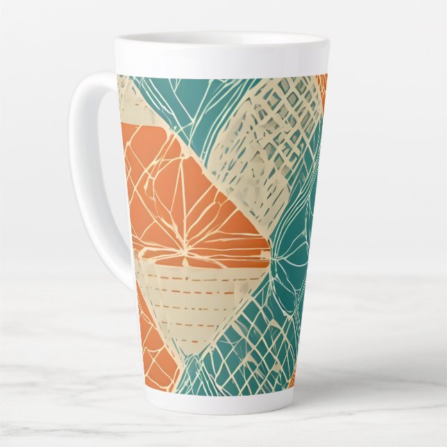 Abstrakte Teal-, Orange- und Beige-Blumen Milchtasse (Linke Ecke)