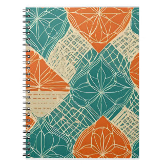 Abstrakte Teal-, Orange- und Beigefarbene Blumen Notizblock