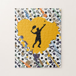 Abstrakte Tennis Art Rackets Balls & Players Coach Puzzle