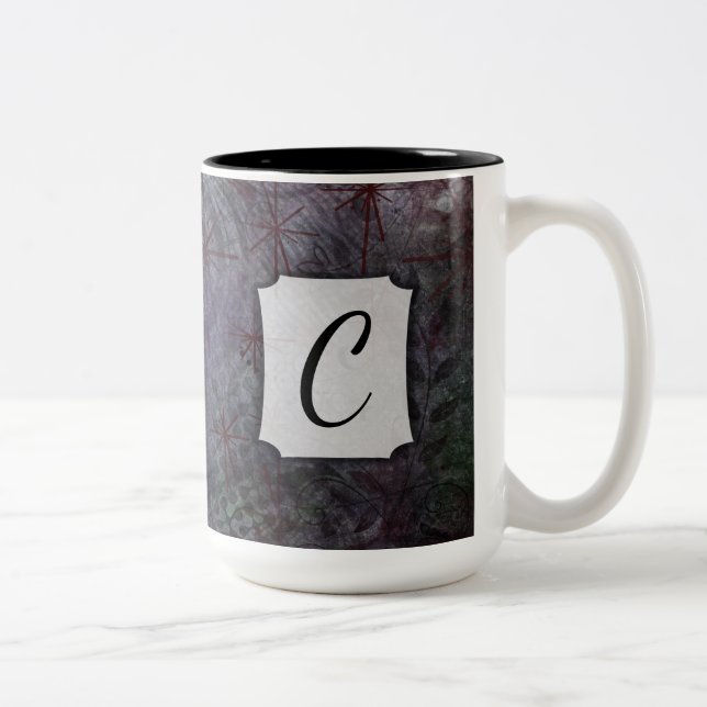 Abstrakte Textur mit Coolen Farben und Monogramm Zweifarbige Tasse (Rechts)