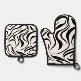 abstrakte Textur mit gewellten Linien Ofenhandschuh & Topflappen-Set