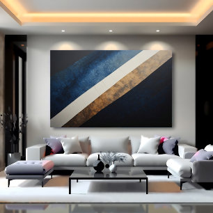 Abstrakte Texturierte Diagonale Blau Gold Leinwanddruck