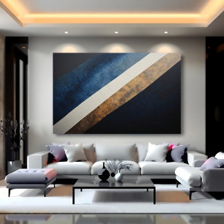 Abstrakte Texturierte Diagonale Blau Gold Leinwanddruck