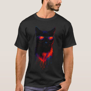 Abstrakte Tierkunst Farbige schwarze Katze trägt S T-Shirt