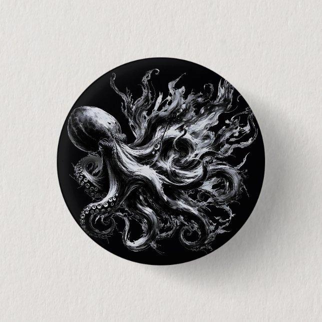 Abstrakte Tintenflüssigkeit Oktopus Kraken Button (Vorderseite)