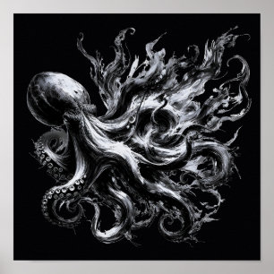 Abstrakte Tintenflüssigkeit Oktopus Kraken Poster