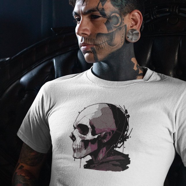 Abstrakte Tintenklemme Steampunk Cyberpunk Skull M T-Shirt (Von Creator hochgeladen)