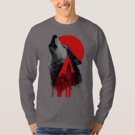 Abstrakte Trash Polka Heulender Wolf Langarmshirt T-Shirt