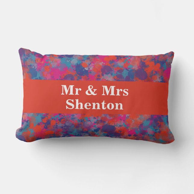 Abstrakte Tropfen Rot, Blau und Rosa Lendenkissen (Vorderseite)