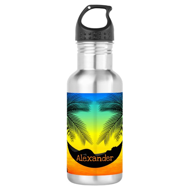 Abstrakte Tropical Life Palm Silhouette Hängematte Edelstahlflasche (Vorderseite)