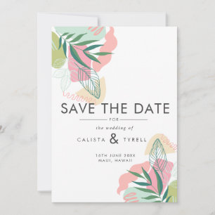Abstrakte tropische Blätter Hochzeit Save The Date