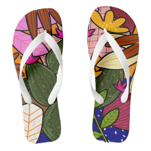 Abstrakte tropische Blätter und Blume Flip Flops