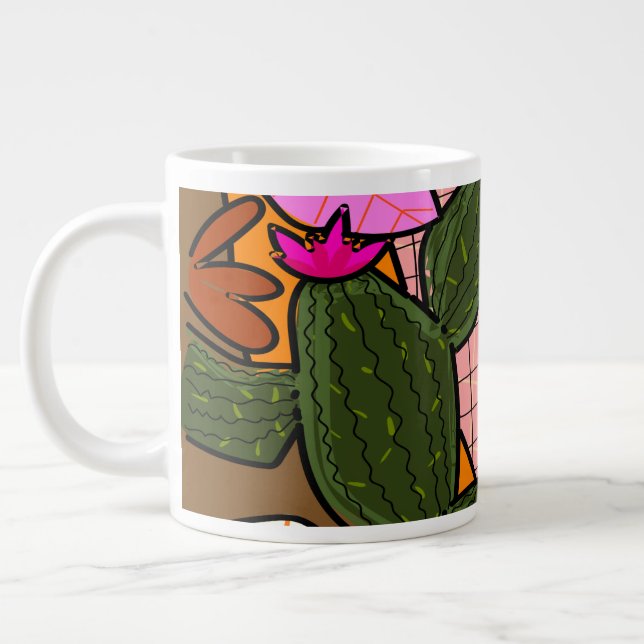 Abstrakte tropische Blätter und Blume Jumbo-Tasse (Links)