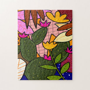 Abstrakte tropische Blätter und Blume Puzzle
