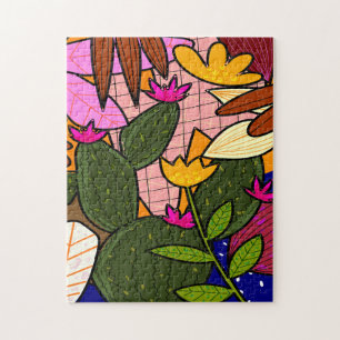 Abstrakte tropische Blätter und Blumen Puzzle