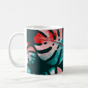 Abstrakte tropische Blätter, Wasserfarbenstrahler. Kaffeetasse