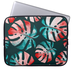 Abstrakte tropische Blätter, Wasserfarbenstrahler. Laptopschutzhülle