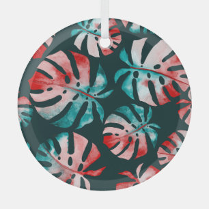 Abstrakte tropische Blätter, Wasserfarbenstrahler. Ornament Aus Glas
