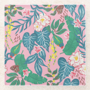 Abstrakte tropische Blume, Guache Malmuster Glasuntersetzer