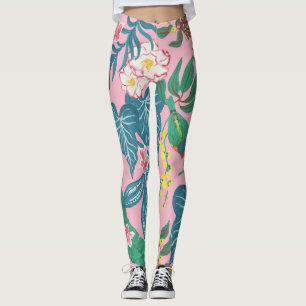 Abstrakte tropische Blume, Guache Malmuster Leggings