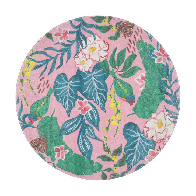 Abstrakte tropische Blume, Guache Malmuster Schneidebrett (Vorderseite)