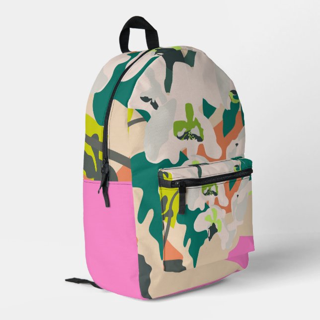 Abstrakte tropische Orchideen Moderne Wohngestaltu Bedruckter Rucksack (Rückseitige Ecke links)
