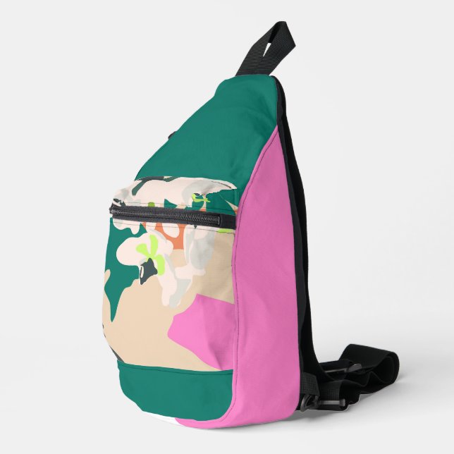 Abstrakte tropische Orchideen Moderne Wohngestaltu Crossbody Bag (Rechte Ecke)