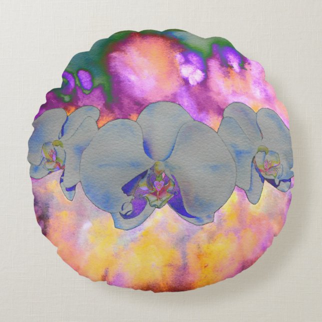 Abstrakte tropische Orchideen Rundes Kissen (Vorderseite)