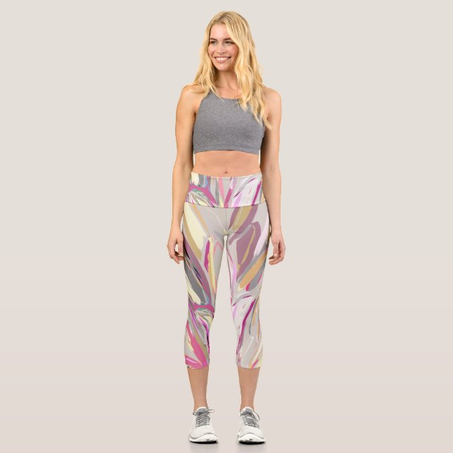 Abstrakte tropische Pflanze Vector Art Style Capri Leggings (Vorderseite)