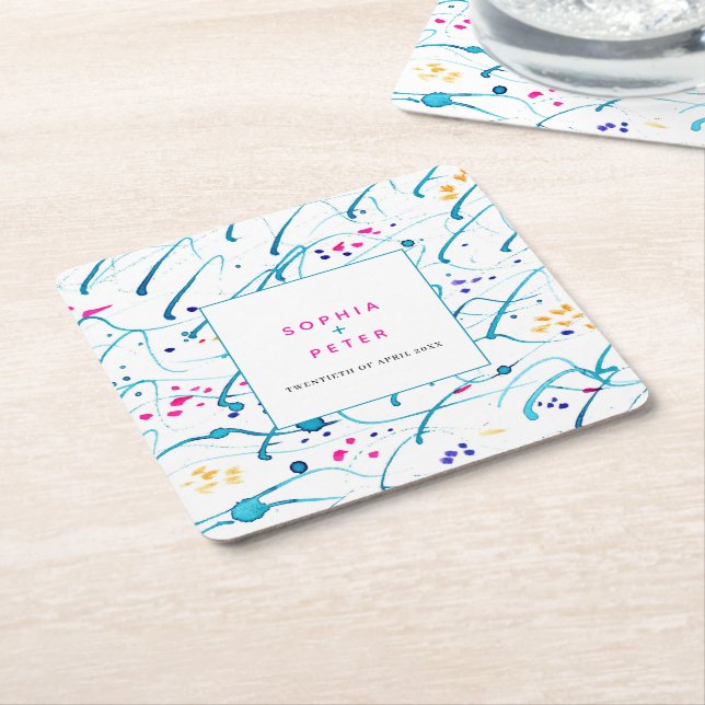 Abstrakte tropische Wellen Rosa Aqua-Orange Hochze Rechteckiger Pappuntersetzer (angewinkelt)