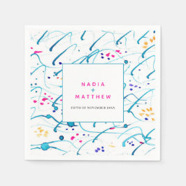 Abstrakte tropische Wellen Rosa Aqua-Orange Hochze Serviette