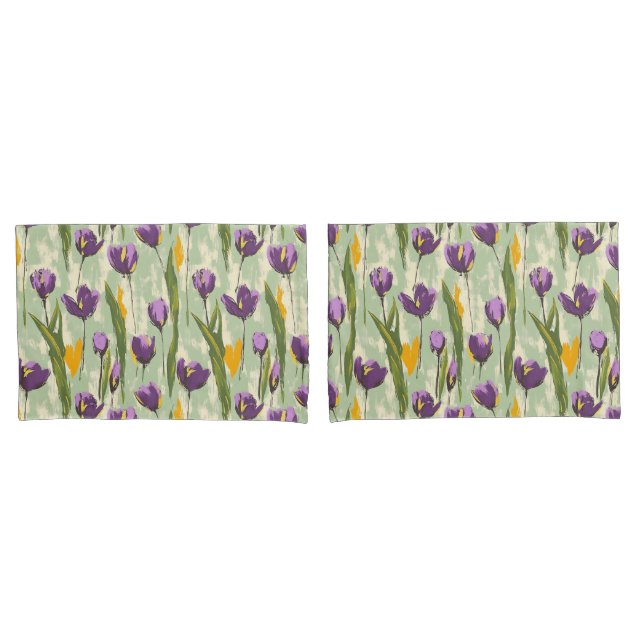 Abstrakte Tulip Blüten auf grünem Hintergrund Kissenbezug (Vorderseite-Set)