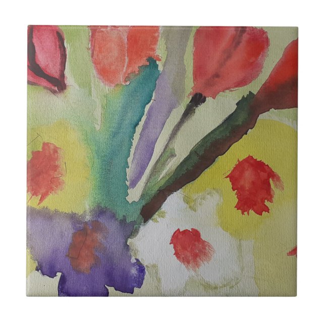 Abstrakte Tulips & Spring Blumen Keramik Tile Fliese (Vorderseite)