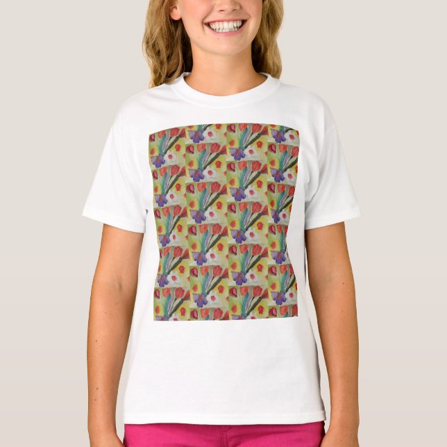 Abstrakte Tulips & Spring Blumen Kinder T-Shirt (Vorderseite)