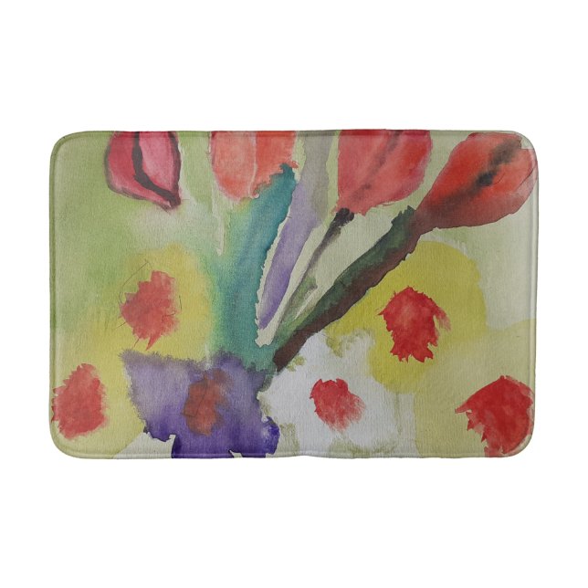 Abstrakte Tulips und Frühlingsblumen Badematte (Vorderseite)