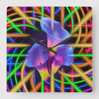 Abstrakte Tulpe Farbige Mystische Kunst Quadratische Wanduhr