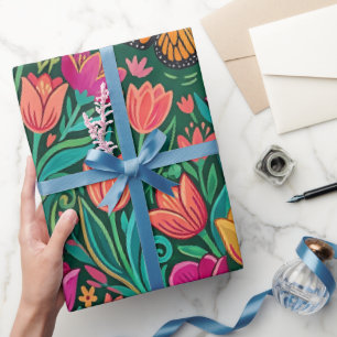 Abstrakte Tulpen Monarch-Falter-Geschenkpapier Geschenkpapier