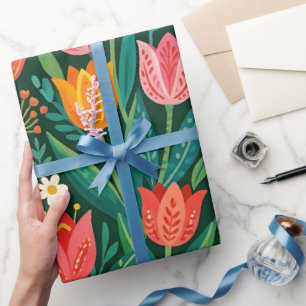 Abstrakte Tulpen-Schmetterling-Folk-Geschenkpapier Geschenkpapier