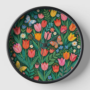 Abstrakte Tulpen-Schmetterling-Scandinavian-Art-Uh Uhr