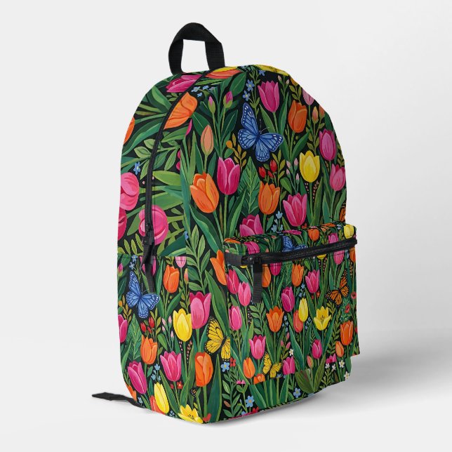 Abstrakte Tulpen Schmetterlinge Rucksack (Rückseitige Ecke links)