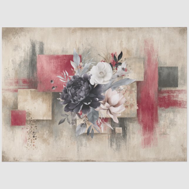 Abstrakte Uni bedrückte Florals Decoupage Seidenpapier (Vorderseite)