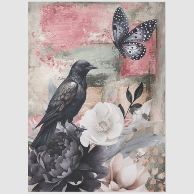 Abstrakte Uni bedrückte Florals Decoupage Seidenpapier (Vorderseite)