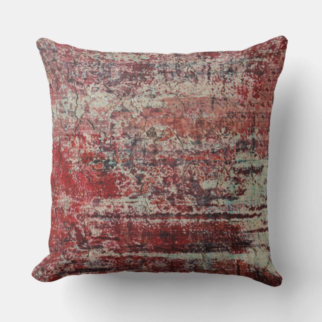 Abstrakte Urban Grunge Red Tan Türkis Green Kissen (Vorderseite)
