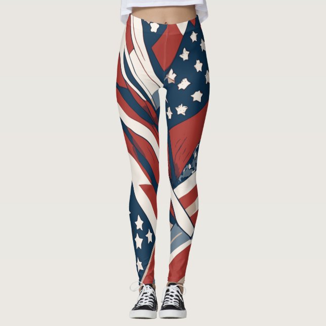 Abstrakte US Flagge am 4. Juli Leggings (Vorderseite)