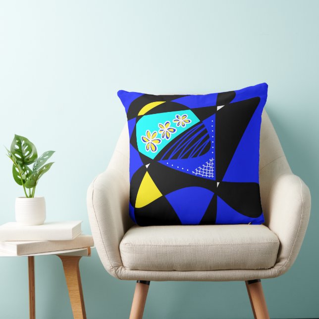 Abstrakte US Flagge: Cyan Blue Yellow Black Kissen (Stuhl )